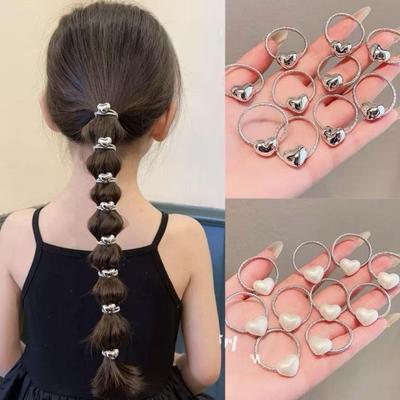Silver Heart Rubber Hair Ties for Kids - High Elasticity, No Crease or Damage To Hair