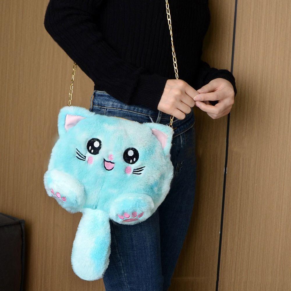 Faux Fur Plush Crossbody Bag Chain Strap Stuffed Doll Bag Cute Cat Shoulder Bag  Shopping