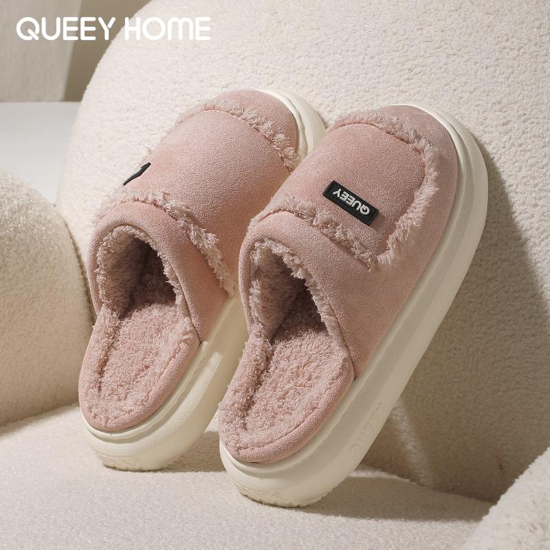 

Suede cotton slippers women s home autumn and winter couple indoor warm home non-slip warm velvet men s winter 36-37