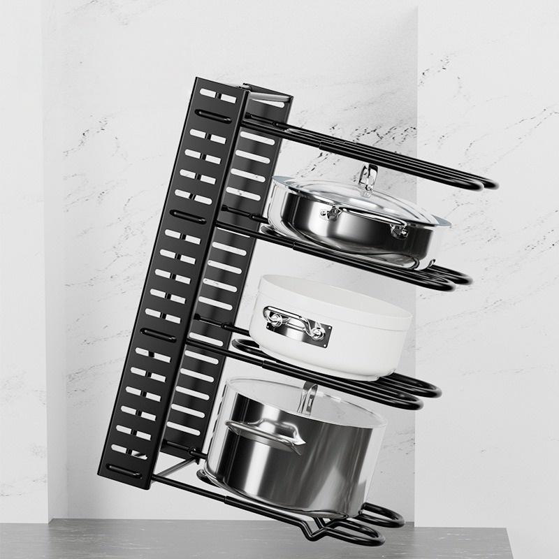 JUSTINLAU Multi-layer Pots Storage Rack Carbon Steel Cabinet Storage Holder Adjustable Height Double side Pots Rack Kitchen Tool