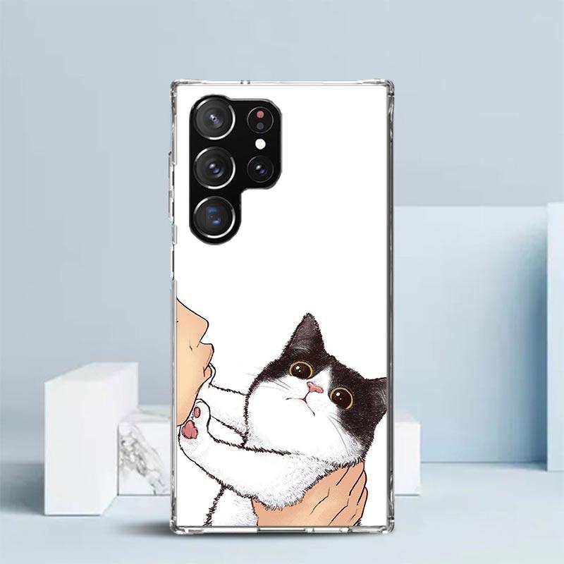 Kiss Lovely Cat Kitten Phone Case For Samsung Galaxy S24 S25 Edge S26 Ultra S22 S23 Plus S21 + S20 FE Soft TPU Back Cover Galaxy