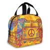 Hippie Vintage Car a Mini Van with Peace Sign Insulated Lunch Box Reusable Cooler Tote Bag Waterproof Lunch Holder for Women