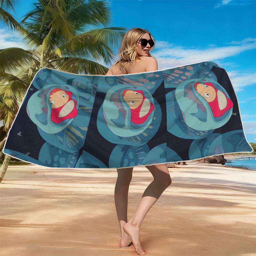 P-Ponyo-s Ocean Bubbles Beach Towel Ultra-fine Fiber Quick Drying Absorbent Beach Swimming Vacationvacation Essentials Gifts