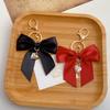 Elegant Ribbon Bows Keychain With Imitation Pearls Detail For Handbag Purse Decoration Practical Alloy Keyring Accessory
