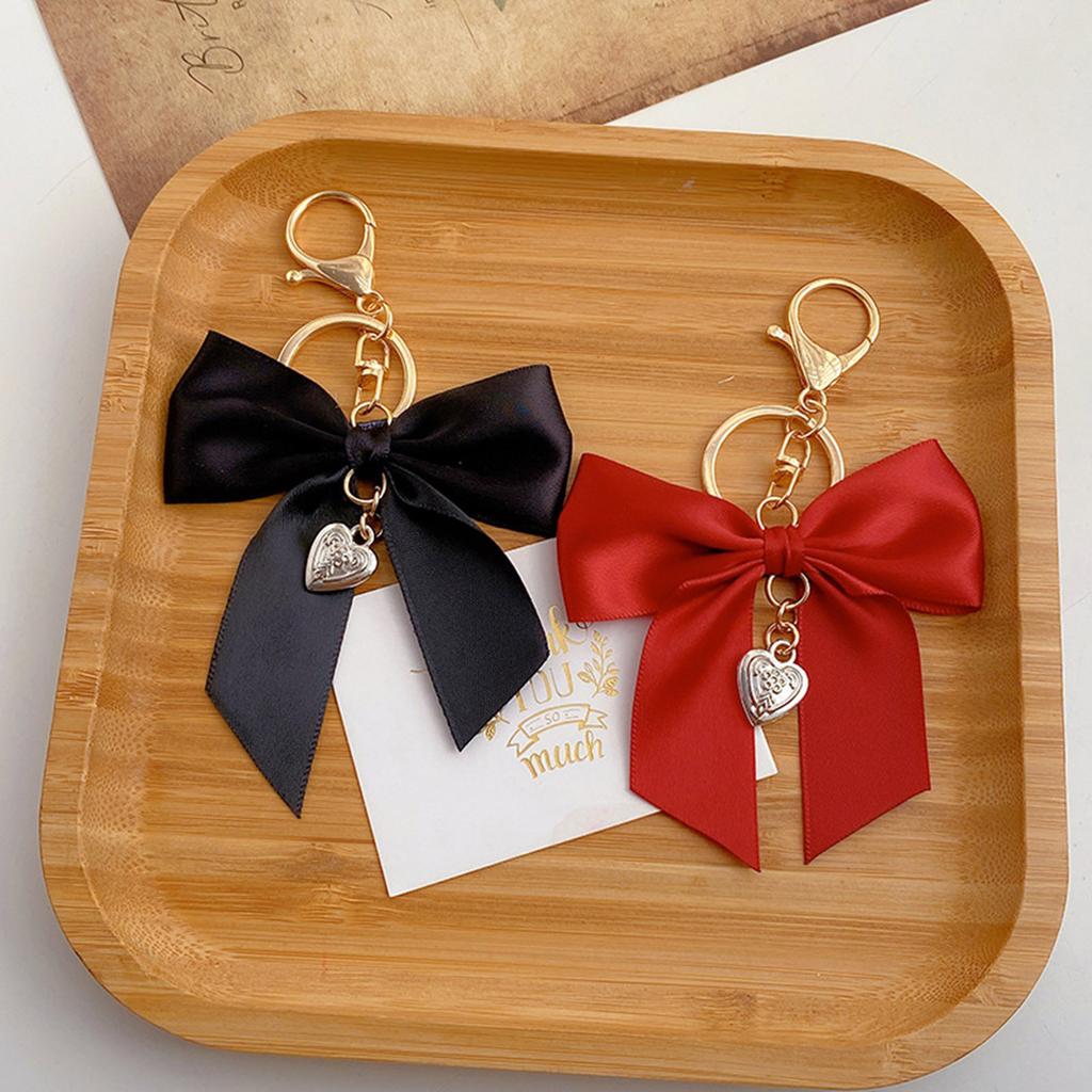 Elegant Ribbon Bows Keychain With Imitation Pearls Detail For Handbag Purse Decoration Practical Alloy Keyring Accessory