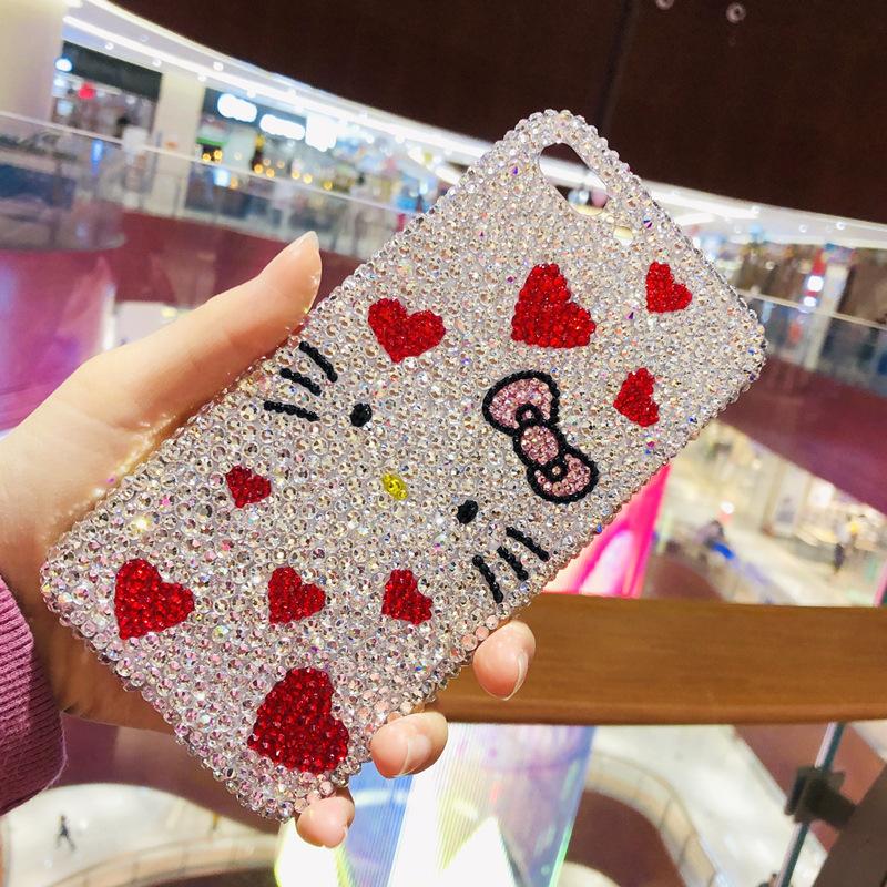 Cute KT Cat Full Diamond, Suitable for Apple 17ProMax Mobile Phone Case, Apple 16 Love Flash Diamond 15 Protective Case, Women's Model.