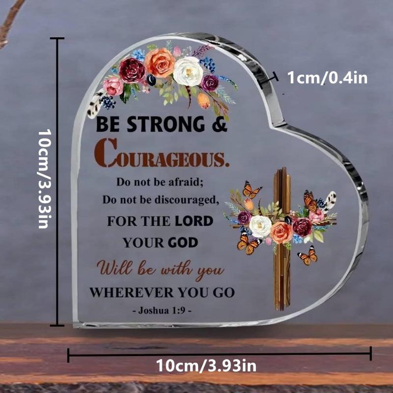 "Be Strong and Courageous" Joshua 1:9 Acrylic Plaque - Religious Encouragement Gift with Cross & Butterfly