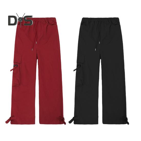 Pánské cargo kalhoty s velkou kapsou Hip-hop styl High Street Široká noha Volné Vintage se stahovací šňůrkou Elastický pas Po celé délce Kalhoty s hlubokým rozkrokem