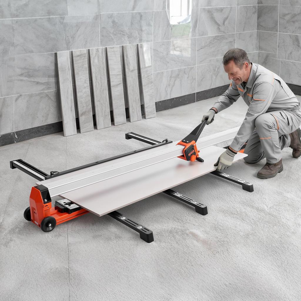 1600 mm Manual Tile Cutter, Upgraded Rail and Sliding Head, Precision Alignment Guide, Tungsten Carbide Cutting Wheel, Support Legs with Swivel