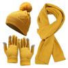 3 Pcs/Set Men Winter Hat Scarf Gloves Set Thick Knitted Warm Elastic Ear Five Fingers Windproof Winter Outdoor Cyclin