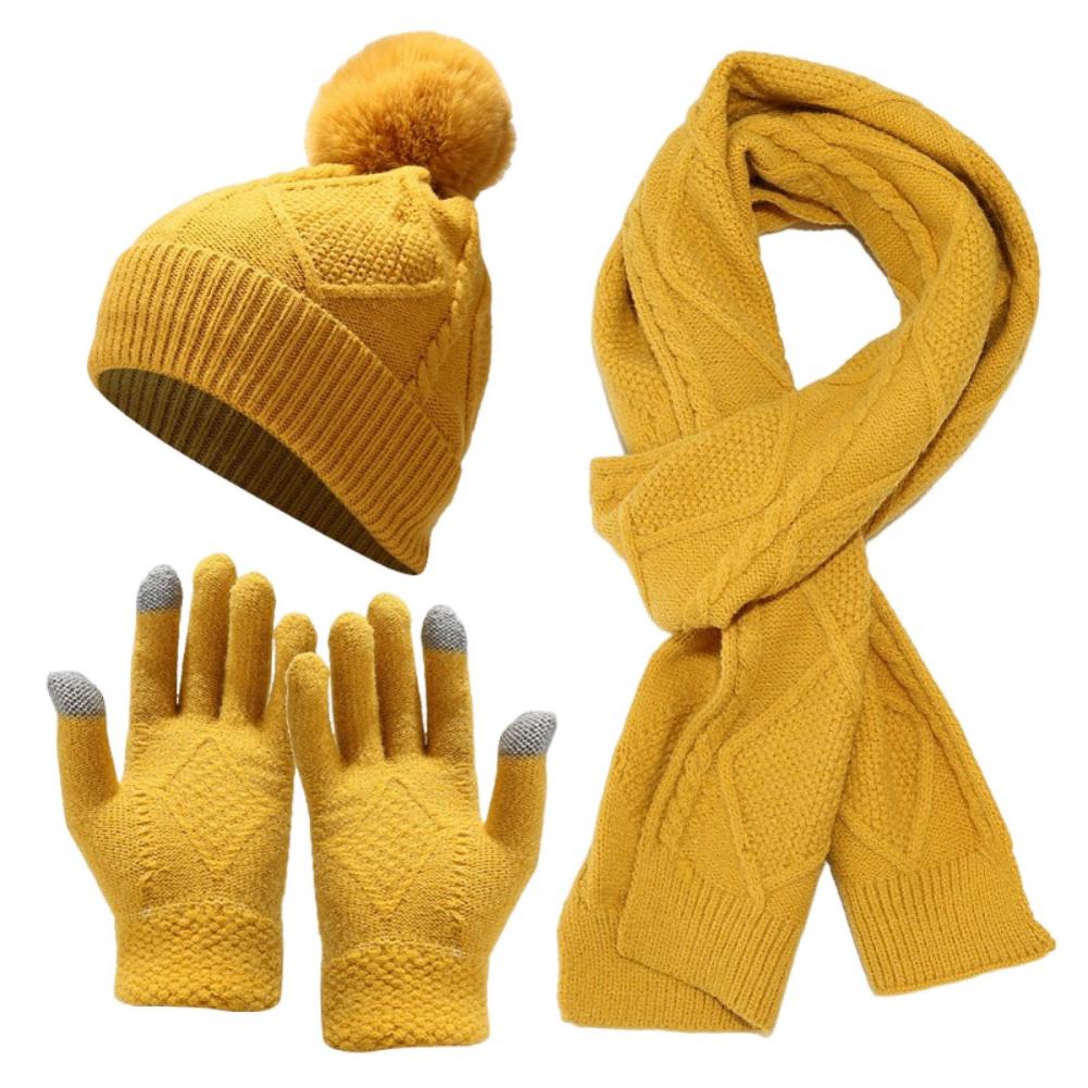 3 Pcs/Set Men Winter Hat Scarf Gloves Set Thick Knitted Warm Elastic Ear Five Fingers Windproof Winter Outdoor Cyclin