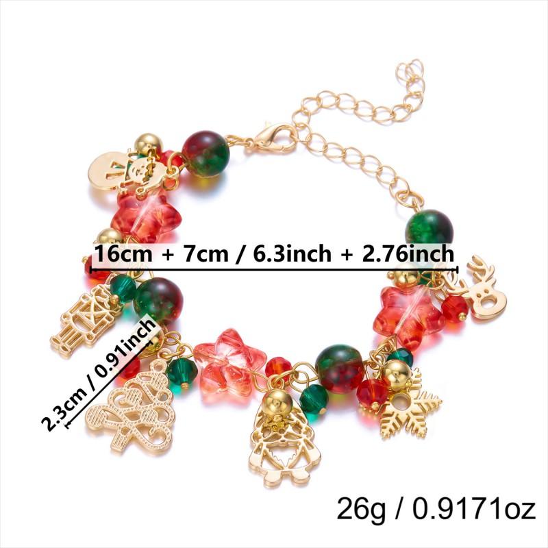 Christmas Theme Charm Bracelet With Pendant Tree Santa Reindeer Snowflake Adjustable Women