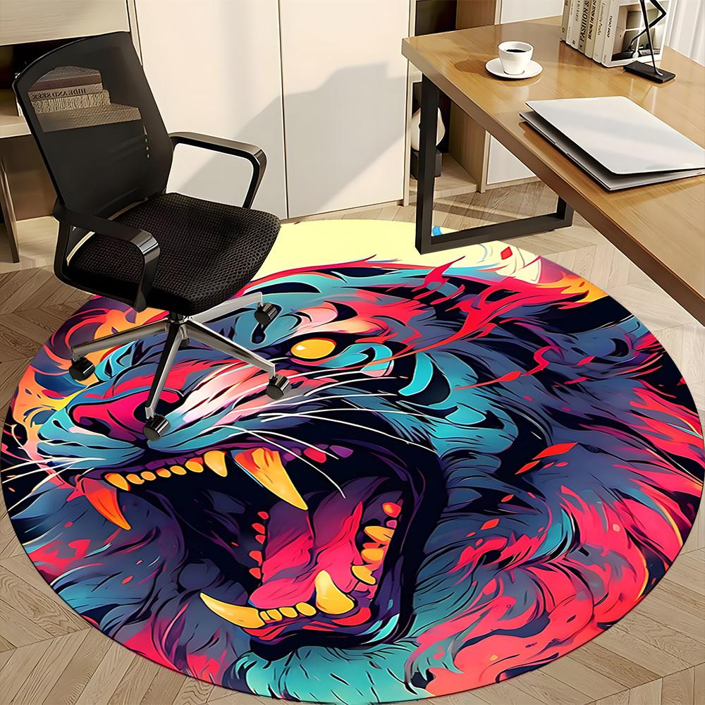 1pc Tiger Flames Office Round Area Rug, Under Office Chairs Bedroom Living Room Home Decor, Room Deco