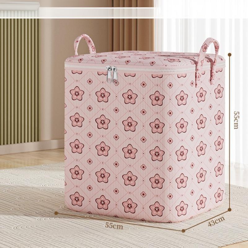 Portable With Handle Clothes Storage Bins Foldable Large Capacity Wardrobe Sorting Storage Bucket Dust-Proof Cherry Blossom