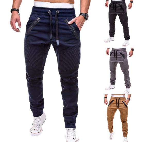 Herren Kordelzug Jogginghose Unifarbene Reißverschluss Falten Schweißhose Hose
