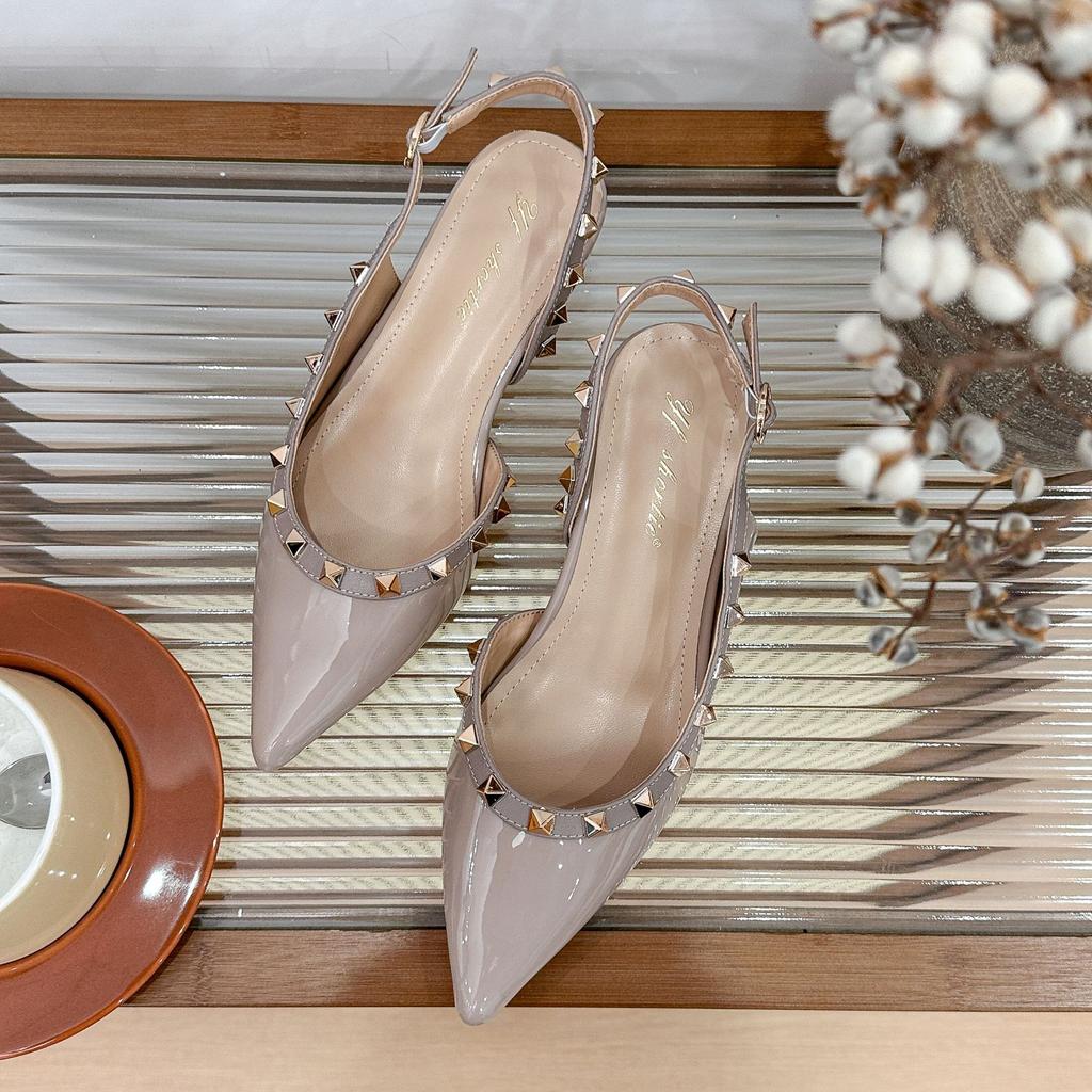 Höhenzunahme 5cm Lack Nieten Keilsandalen Damen Oberbekleidung 2025 Sommer neu sexy spitz Riemchen hinten Pantoletten