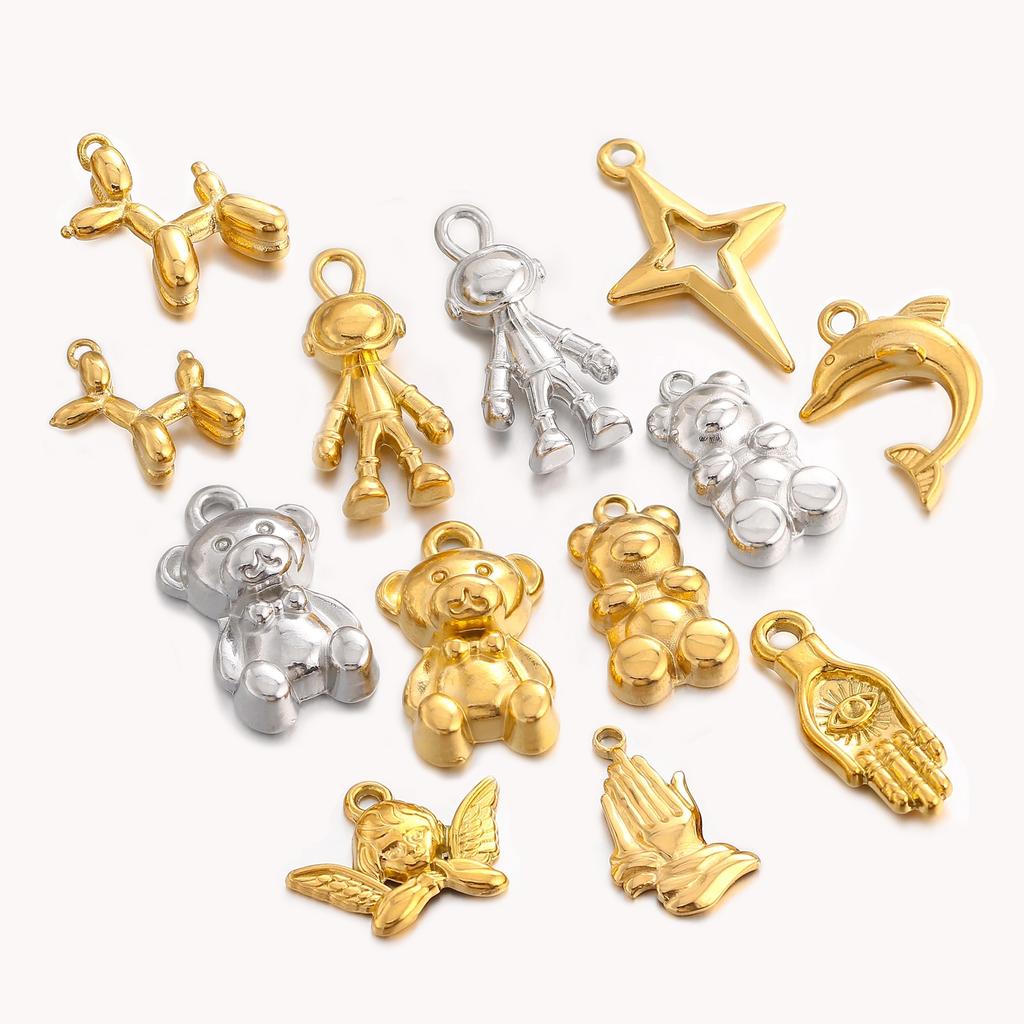 3Pcs Stainless Steel Universe Ocean Animal Pendants Charms DIY Jewelry Making Astronaut Star Bears Balloon Dog Craft Finding