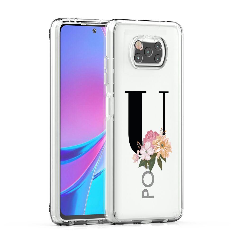 

Чехол для телефона для Xiaomi Poco X6 X5 NFC X3 F6 F5 Pro F4 F3 M3 14 13T 12T 12 13 Lite 11 Mi 5G Прозрачный чехол Цветочные буквы S Poco F6