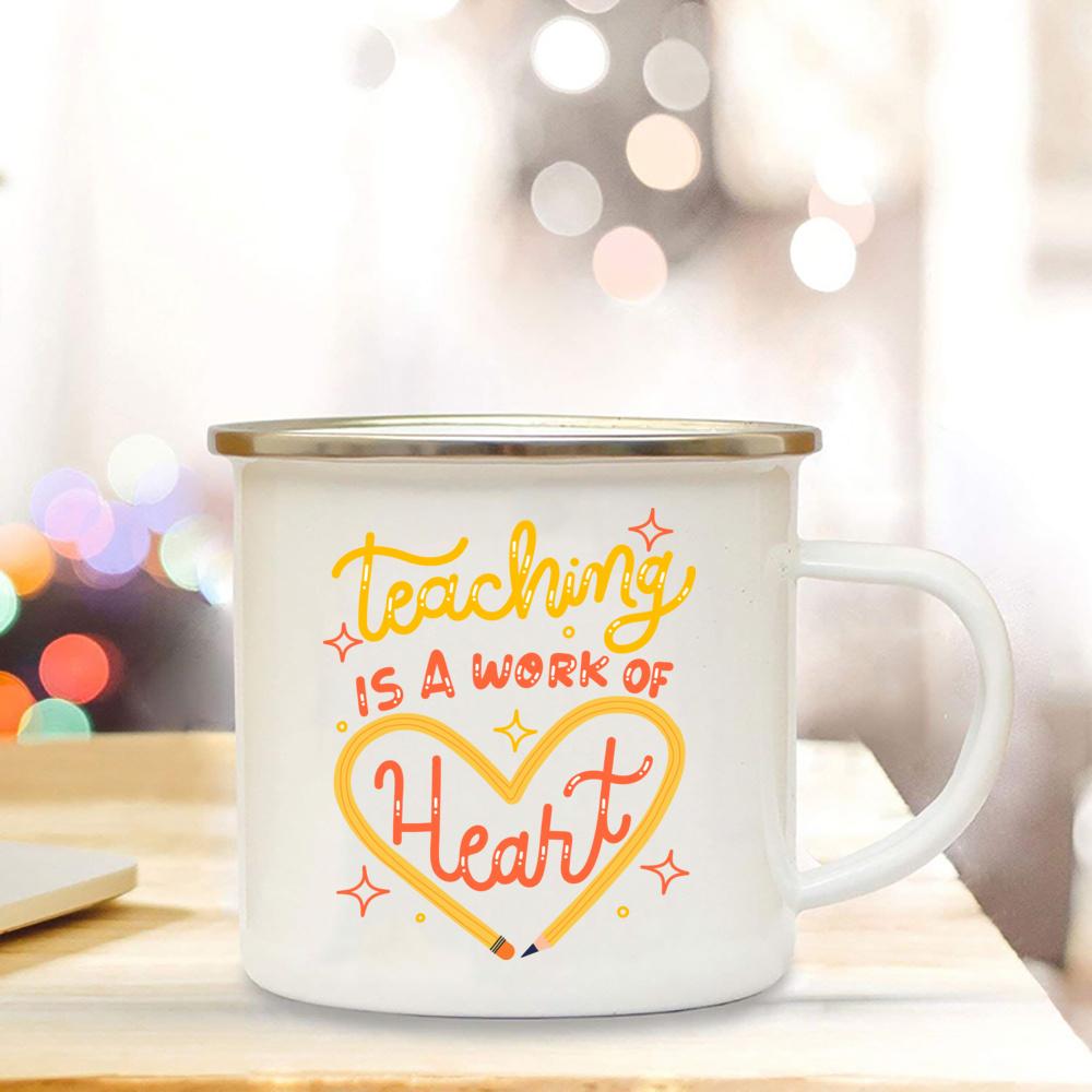 Best Teacher Ever Printed Coffee Mug White Enamel Cups Handle Cocoa Cup Home Office Drinking Mugs Teacher's Day Graduation Gifts