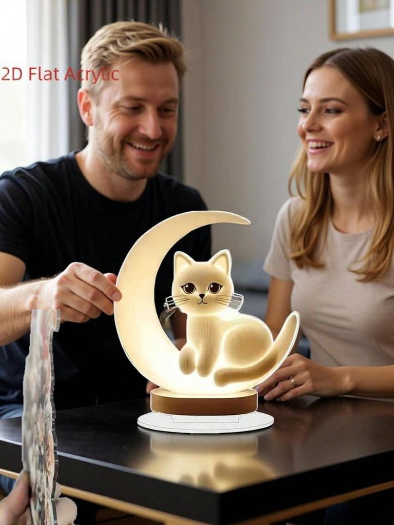 Charming Cat Acrylic Desktop Ornament 1pcs 2D Flat Cat Home Office Decoration No Power Supply Required