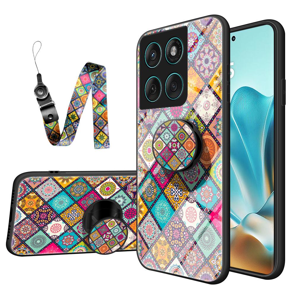 

Чехол для Motorola Edge 60 Fusion 5G/Edge 60 5G с подставкой, этническим узором, закаленным стеклом, чехол для телефона со шнурком B