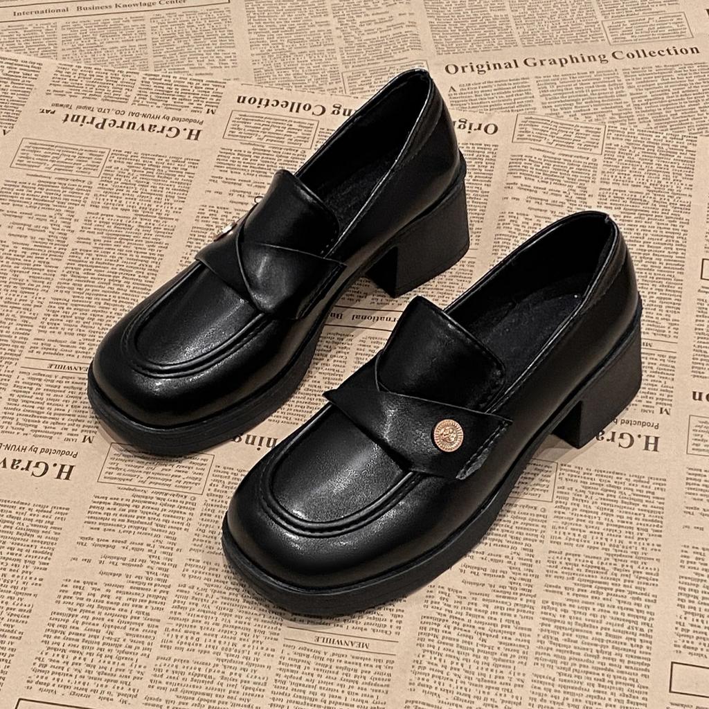 Muffin thick heel women's shoes versatile shoes children 2025 spring and autumn new fashion single shoes loafers platform small leather shoes women