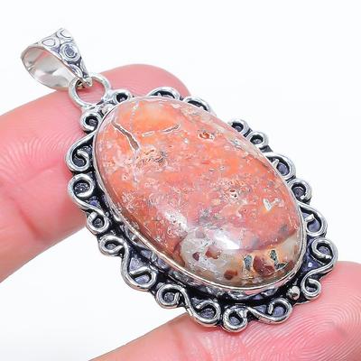 Natural Leopard Skin Jasper Gemstone 925 Sterling Silver Pendant 2.05" A8I54