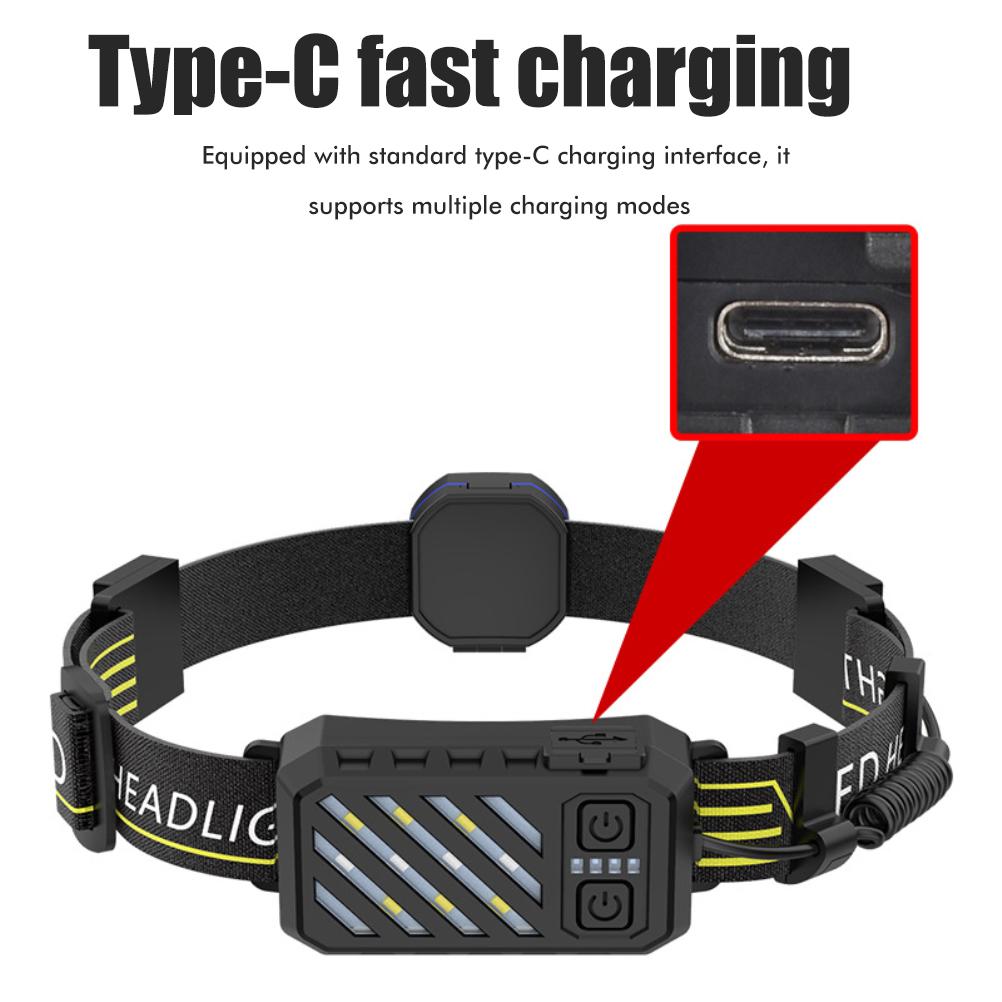 LED Headlamp Portable Rechargeable Waterproof Red COB Flood Headlight Bright XPG Lamp Beads for Outdoor Night Running