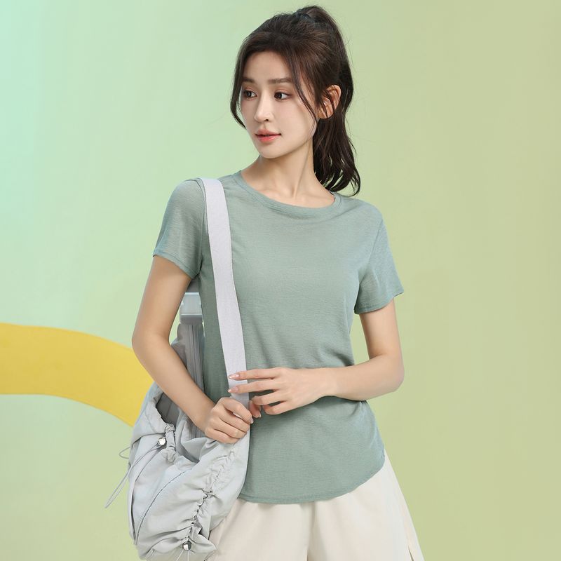 

Макарон Вырез Одежда для йоги Женская Летняя с коротким рукавом Красивая Одежда для тренировок по пилатесу Дышащий Топ для бега Grey Mint Short Sleeve S