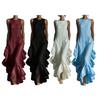 Ärmelloses Damenkleid Raffung Rüschensaum Elegantes Schwingkleid Rundhalsausschnitt Strandkleid für Büro Party Cocktail Strandmode