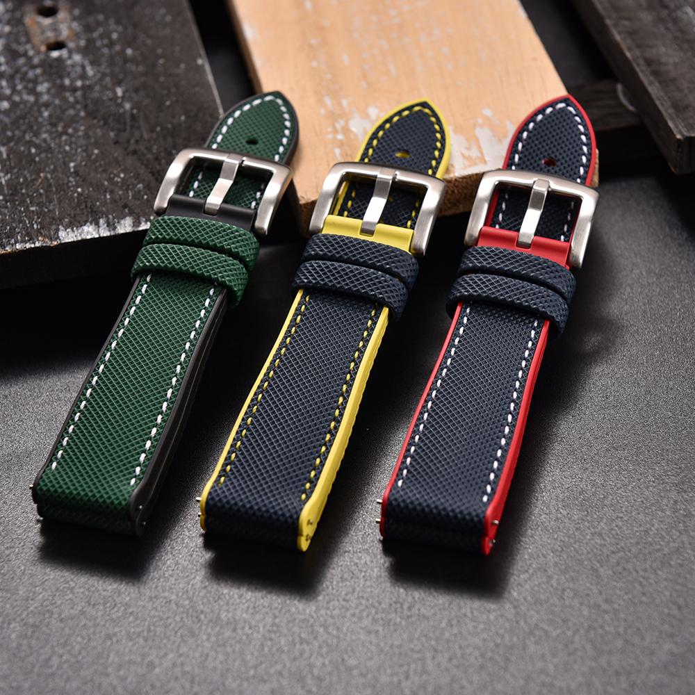 STAPELP Hybrid FKM Sailcloth Nylon Watch Strap 18mm 20mm 22mm 24mm Fluoro Rubber Leather Watchband For Each Brand Diving Watches