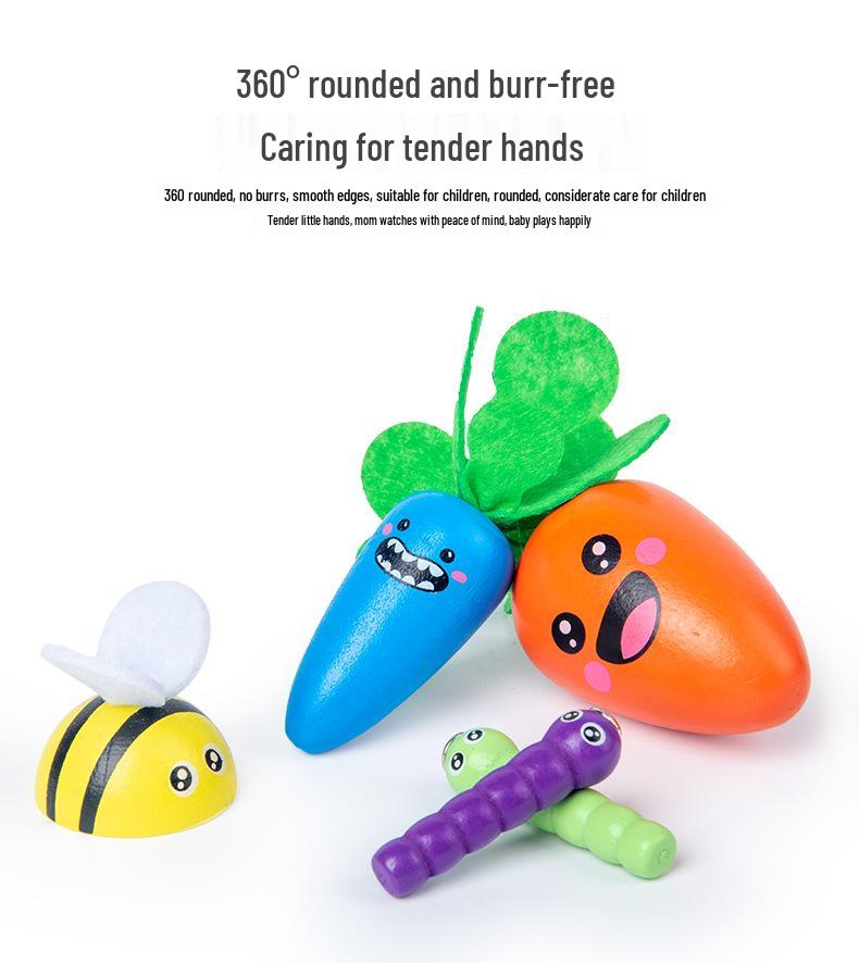 Wooden Radish & Bee Catch Game: Early Education Toy for Hand-Eye Coordination with Carrots, Fishing, and Insect Catching Elements