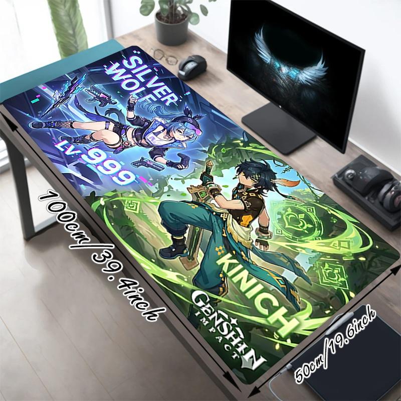1Pc Silver Wolf Vs Kinich Gaming Mouse Pad Keyboard Desk Mat Non-slip Rubber Lock Edge Waterproof Computer Mousepad for Office Home Decor Y1349