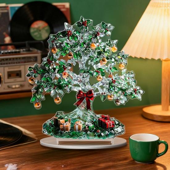 Office Desk Xmas Ornament Cartoon Christmas Coffee Cup House Ornaments, 2D Acrylic Tree Tabletop Unique Holiday Keepsake Decor, Mini Home Decor