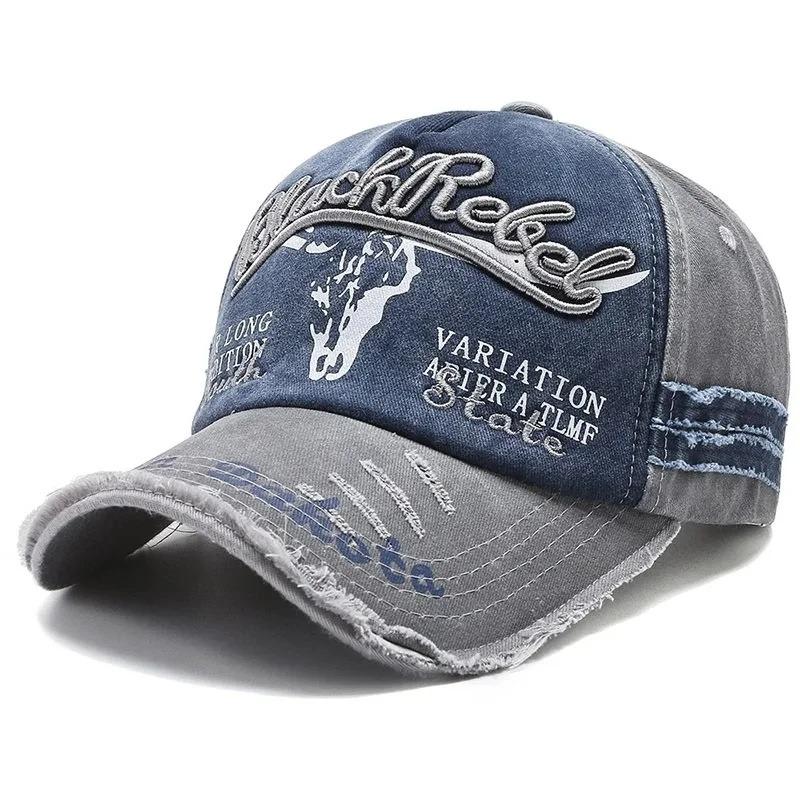 Sports Outdoor Women And Men Pattern Head Cow Cap Baseball Stitching Stitched Embroidered Alphabet Vintage Cotton Washed Neutral Gender For Hats