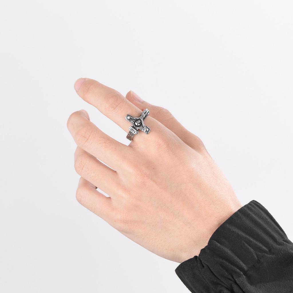 3D Jesus INRI Cross Rings for Man Woman Size 7-12 Stainless Steel Vintage Religious Christian Signet Ring Jewelry Gift