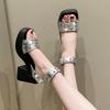Fashion New Style Sandals Women Fashion Square Head Open Toe Rivet Metal Buckle Waterproof Platform Anti-slip Wear-resistant High Heels