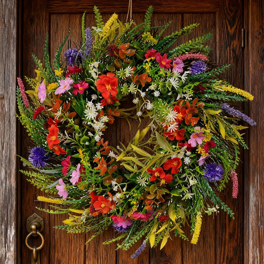 Spring Wrth Plastic Grass Front Door Artificial Flower Wrth for Outdoor Indoor Decoration 45cm