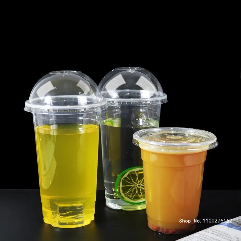 100pcs High Quality 95mm Caliber Transparent Disposable Glasses 400ml Plastic Cups for Drink Party Favors Milk Tea Cup with Lid