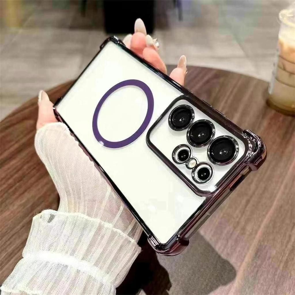 Luxury Transparent Magnetic Phone Case For Samsung S25 24 S23 S22 Ultra S23 S22 Plus Four Corner Anti Fall Cover