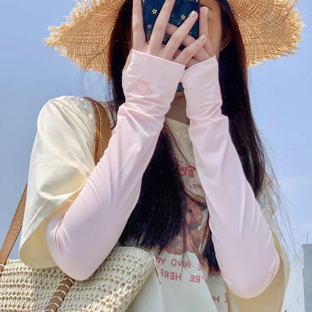 Cartoon Animals Sunscreen Arm Covers Elastic Cycling Gloves Long Ice Silk Sleeves  Driving