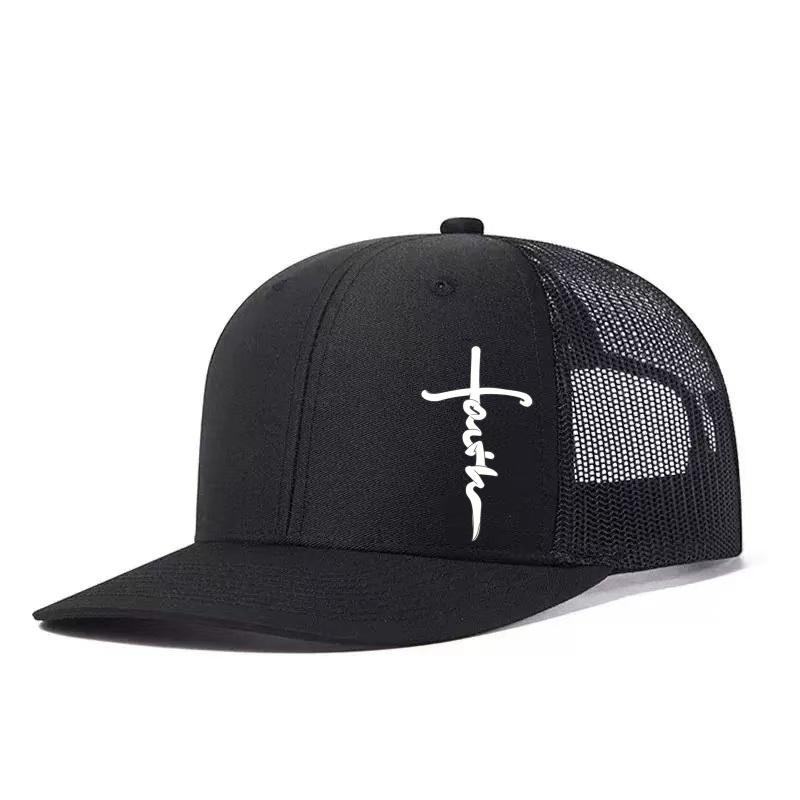 Cross Printed Adjustable Baseball Cap Classic Snapback Dad Hat Breathable Trucker Mesh Hat Golf Fishing Outdoor Sun Cap