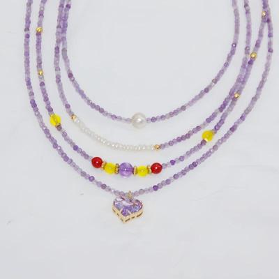 Collier de clavicule fait main en perles d'améthyste vintage - Design de niche, élégance polyvalente