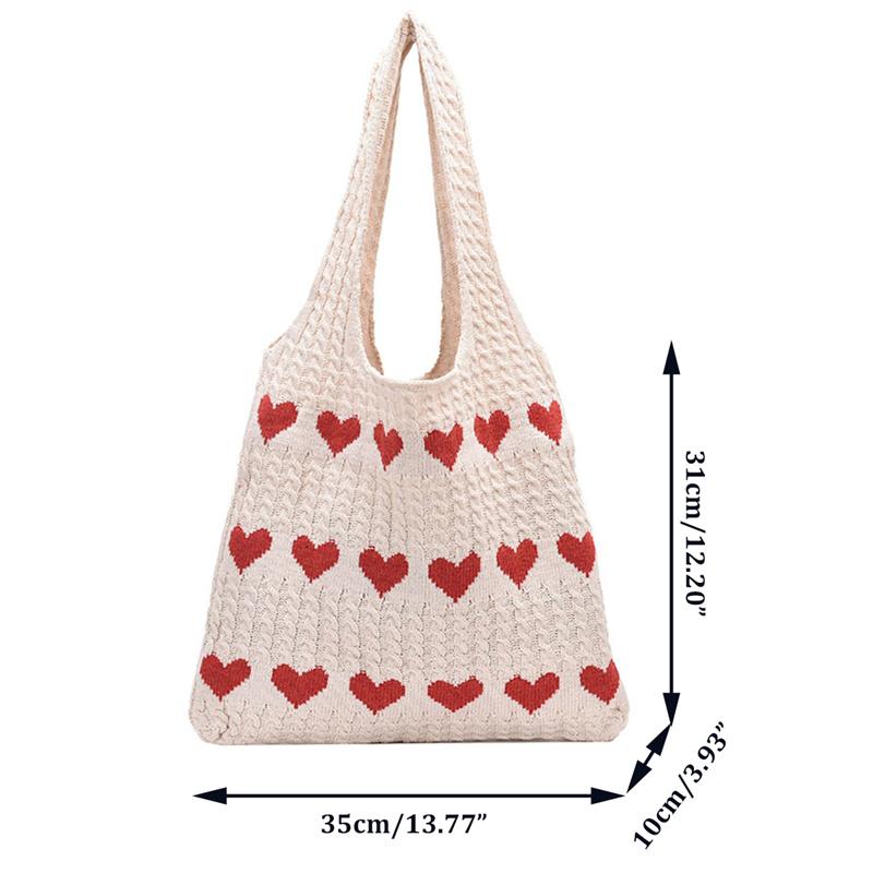 Knitted Love Pattern Tote Bag Stylish Woven Handbag Shoulder Bag for Women Party Work Travel Underarm Bag Outdoor