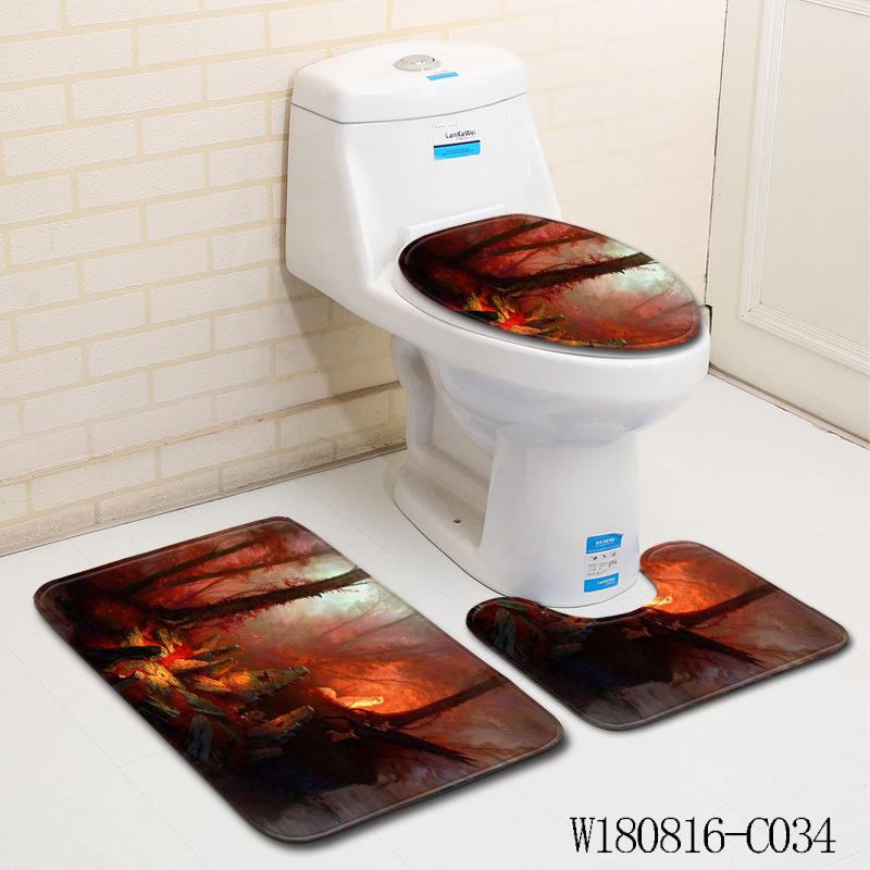 3D Fox Bathroom Toilet Three-Piece Floor Mat Doormat Bathroom Carpet