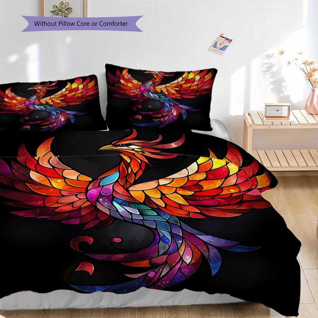 Phoenix Pattern Bedding Quilt Set Quilt Cover Pillowcase Home Decoration Birthday Gift (1 * duvet cover + 2 * pillowcase, without core)
