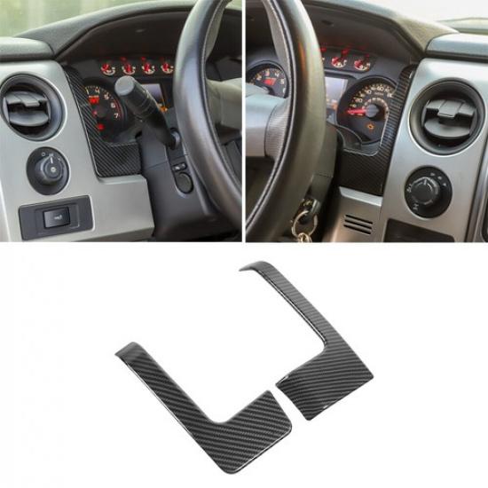 2X Dashboard Panel Frame Trim Decor Cover for Ford F-150 2009-2014 Carbon Fiber