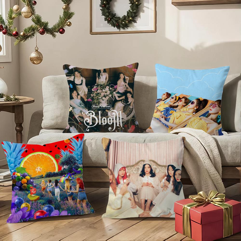 R-rot V-Samt Girlgroup Album Kissenbezug Seidig Kurzer Plüsch mit Unsichtbarem Reißverschluss Staubdicht Sofa Kissenbezug für Heimdeko