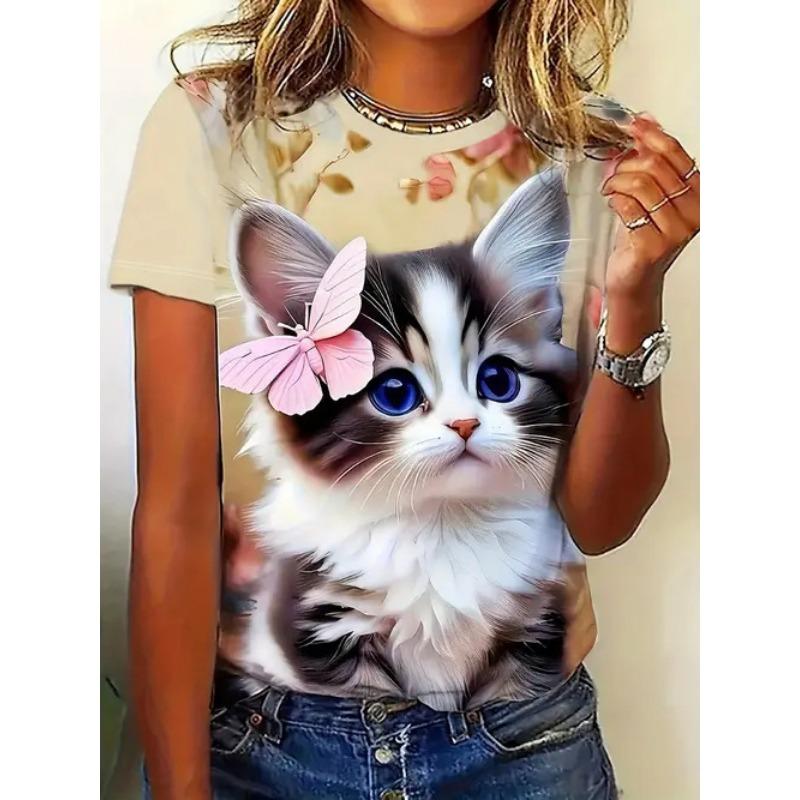 Summer Round Neck Short Sleeved Casual Versatile Top with Animal Print Women's T-shirts