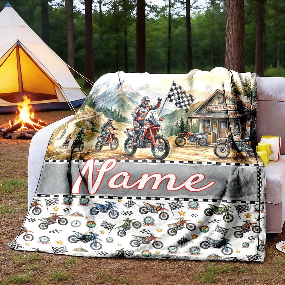 Dirt Bike Adventure Customize Your Name Outdoor Blanket Comfortable Soft Lightweight Allseason Multipurpose Blanket For Travel Camping Picnics Sofa